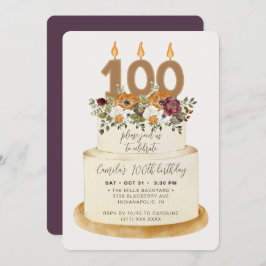 Convites Quic Purple Fall Autumn 100th Birthday Cake