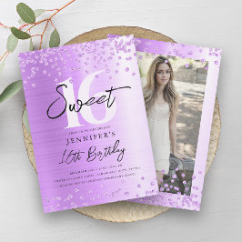 Convites Quic Purple Glitter Foto Sweet 16 Party