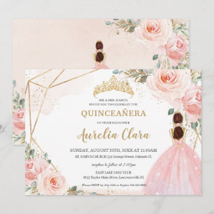 Convites Quic Quinceañera Blush Floral Rosa Tiara Aniversár