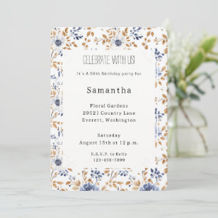 Convites Quic Romântico Azul Branco Aniversário Floral Bran