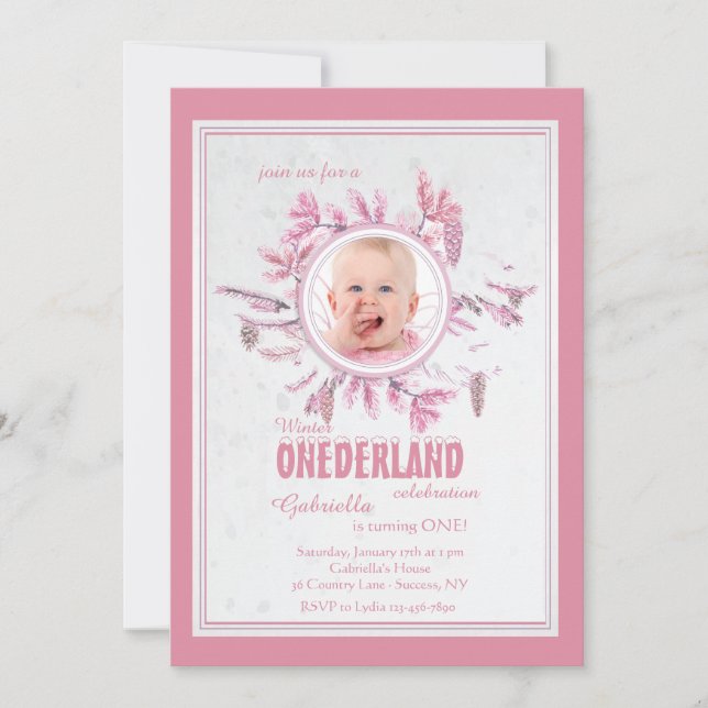 Convites Quic Winter Photo Invitation Pink (Frente)
