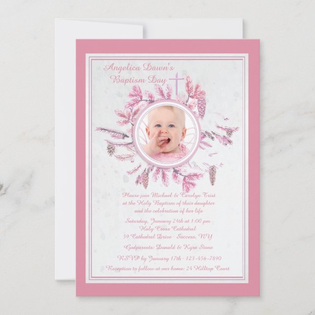 Convites Quic Winter Religerian Photo Invitation Pink (Frente)