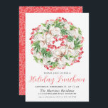 Convites Quic Winter Watercolor Wreath Holiday Luncheon<br><div class="desc">Uma poinsettia branca chica e a coroa de morango vermelha é o topo deste convite de férias. A caligrafia lhe dá um humor festivo.</div>
