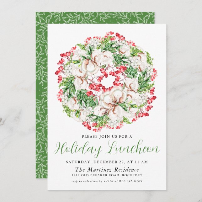 Convites Quic Winter Watercolor Wreath Holiday Luncheon (Frente/Verso)