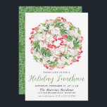 Convites Quic Winter Watercolor Wreath Holiday Luncheon<br><div class="desc">Uma poinsettia branca chica e a coroa de morango vermelha é o topo deste convite de férias. A caligrafia lhe dá um humor festivo.</div>