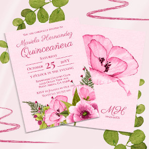 Convites Quiceañera Floral de Cor Verde Rosa Girassol