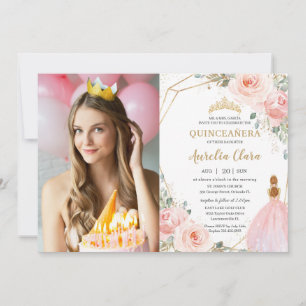 Convites Quídia Quinceañera Blush Floral Rosa 15 Anos Fot