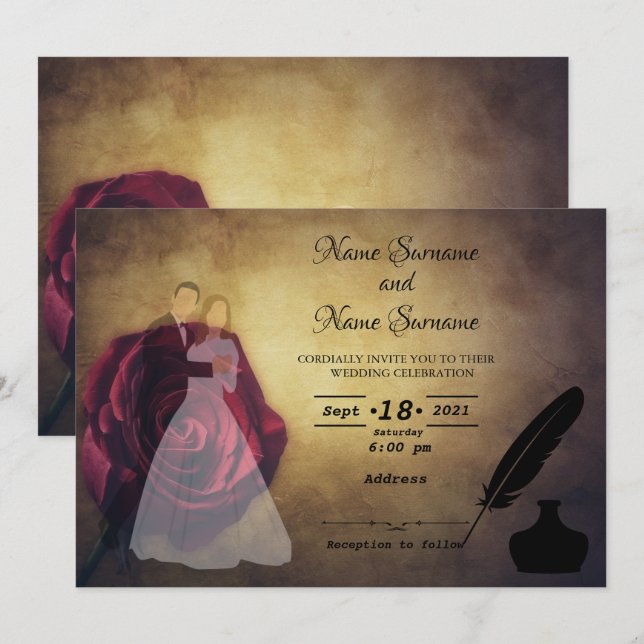 Convites Quill and inkwell (Frente/Verso)