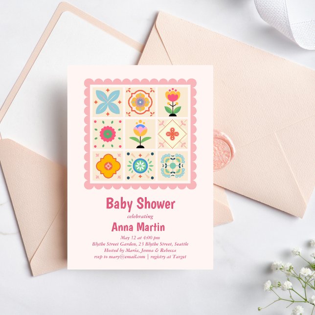 Convites Quilted Baby Shower Invitation (Criador carregado)