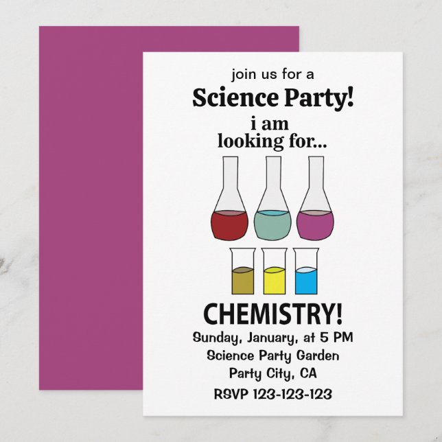 Convites Química Engraçada Estou Procurando Química (Frente/Verso)