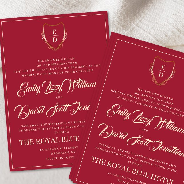 Convites Quimísico clássico do Ouro vermelho Crimson (Criador carregado)