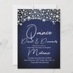 Convites Quince Denim Diamantes Gema Diamantes Espalhados