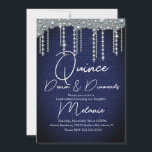 Convites Quince Denim Diamantes Joia Pérolas Chic<br><div class="desc">Convites Quince com Falsas Joias e Padrão Denim</div>