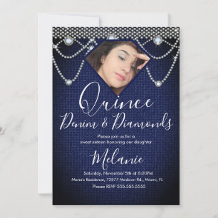 Convites Quince Denim Diamantes Joia Pérolas Foto 
