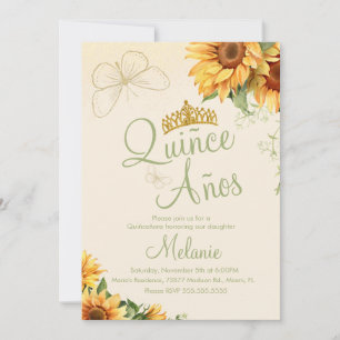 Convites Quiñce Faux Glitter Aquarela Girassol Aniversário