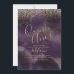 Convites Quiñce Faux Glitter Purple Dourado Abstrato aniver<br><div class="desc">Quince Doce Dezesseis Dourados Convites Roxos com Brilho Faux</div>