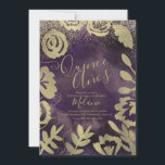 Convites Quiñce Faux Glitter Purple Floral Dourado Aniversá<br><div class="desc">Quince Doce Dezesseis Convites Dourados Florais Roxos com Literatura Faux</div>