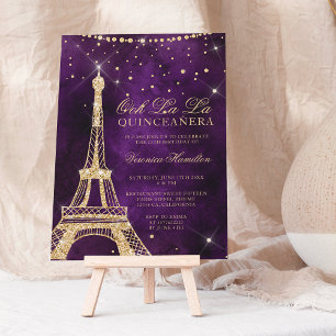 Convites Quinceana de ouro cônico em torre Eiffel