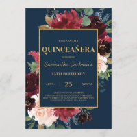quinceana floral azul-burguesa marinho