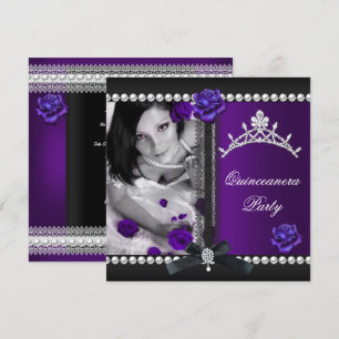 Convites Quinceanera 15ª Rosa Roxa Pérola Preta