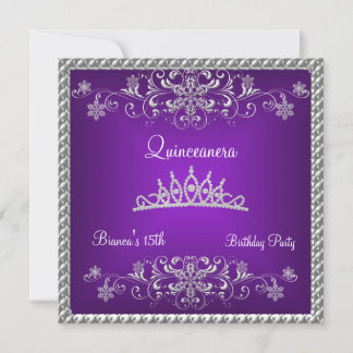Convites Quinceanera 15ª Tiara de Diamante Preto Roxo