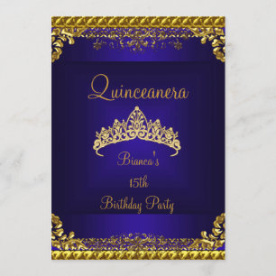 Convites Quinceanera 15ª Tiara de Diamantes Dourados Azul P