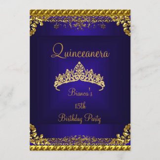 Convites Quinceanera 15ª Tiara de Diamantes Dourados Azul P