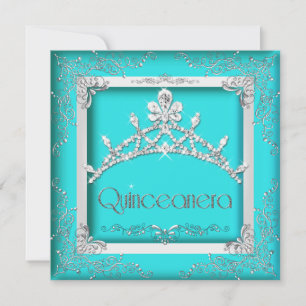Convites Quinceanera 15ª Tiara de Turquesa e Prata Festa de