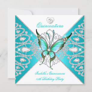 Convites Quinceanera 15º Aniversário Lindo Azul Teal Borbol
