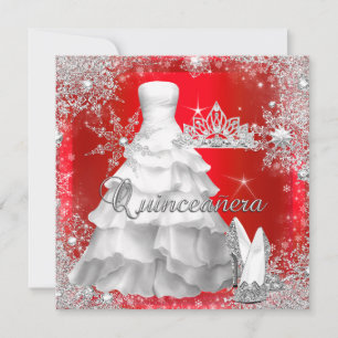 Convites Quinceanera 15º Aniversário Vermelho Prata Quente