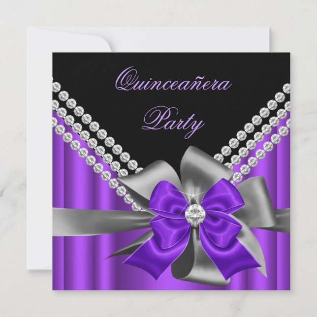 Convites Quinceanera 15º Arco Roxo Cinza Prateado Diamantes (Frente)