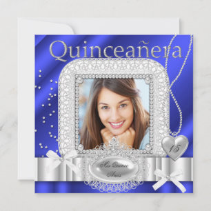 Convites Quinceanera 15º Azul Renda Branca Pérola Foto