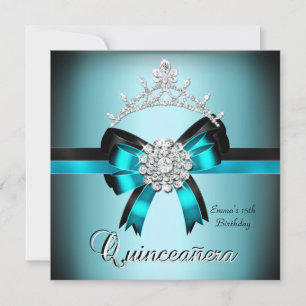 Convites Quinceanera 15º Azul Teal Preto Prata Arco