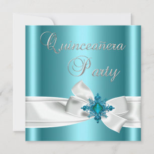 Convites Quinceanera 15º Azul Turquesa Prata Branco Laço