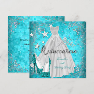 Convites Quinceanera 15º Brilho Teal Lantejoulas