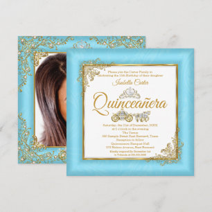 Convites Quinceanera 15º Cinderela Tiara Pérola Azul Foto