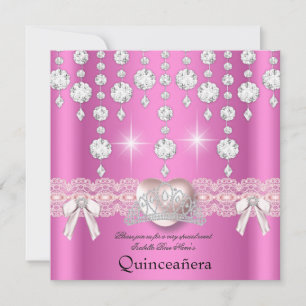 Convites Quinceanera 15º Coração de Prata Rosa Diamantes 3
