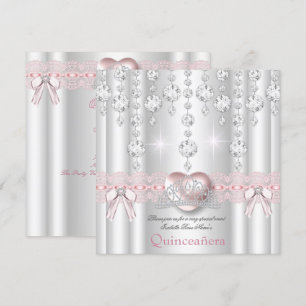 Convites Quinceanera 15º Coração Rosa Prata Diamantes 2