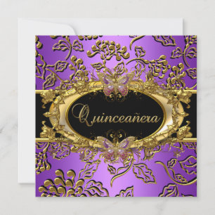 Convites Quinceanera 15º Damasko Roxo Dourado Preto