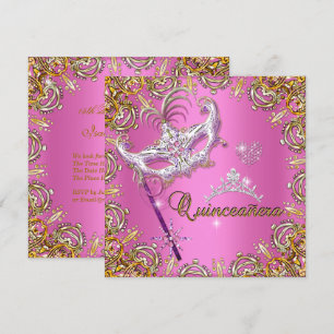 Convites Quinceanera 15º Festa de Mascarada Rosa Dourado
