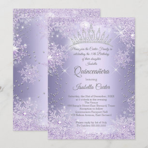 Convites Quinceanera 15º Floco de Neve Lilás Roxo de Invern