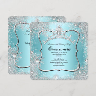 Convites Quinceanera 15º Inverno Azul Prata Wonderland