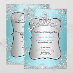 Convites Quinceanera 15º Inverno Azul Prata Wonderland 2