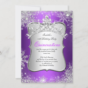 Convites Quinceanera 15º Inverno Encantado Prata Roxo