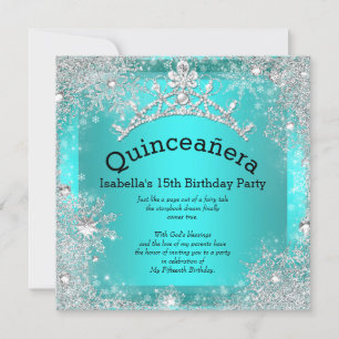 Convites Quinceanera 15º Inverno Encantado Prata Teal 2