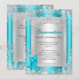 Convites Quinceanera 15º Inverno Mágico Azul Turquesa