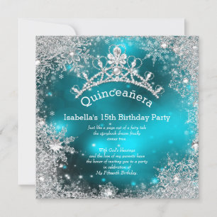 Convites Quinceanera 15º Inverno Mágico Prata Teal