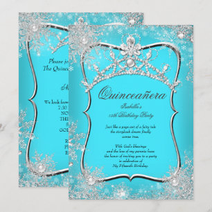 Convites Quinceanera 15º Inverno Mágico Prata Teal