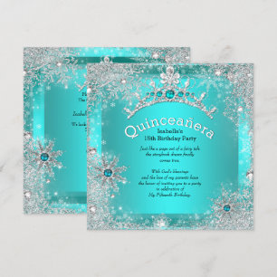 Convites Quinceanera 15º Inverno Mágico Prata Teal 3