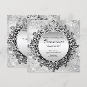 Convites Quinceanera 15º Inverno Paradisíaco Prata Branco